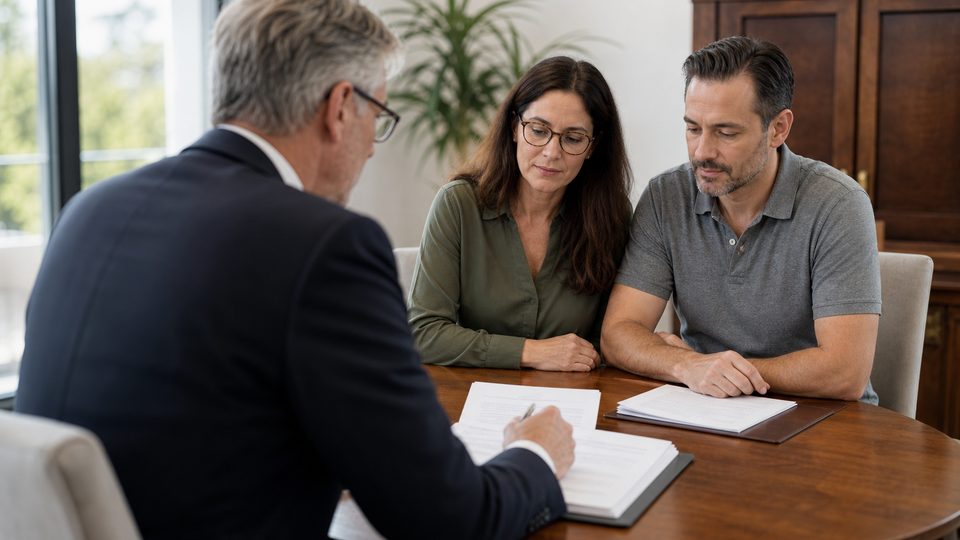 Notartermin zum Immobilienverkauf: Beurkundung der Unterlagen am Beratungstisch